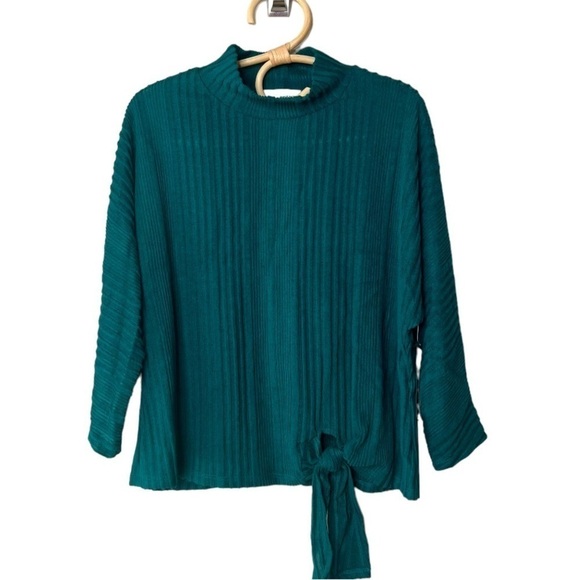 NEW Emerald Green Dropped Shoulder Mock Neck Popover Tie Knot Waist Junior S XS - Picture 1 of 13